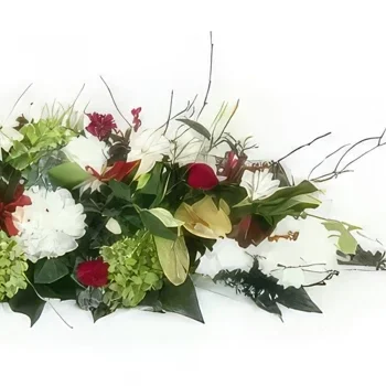 Бордо цветя- Червена и бяла горна част на ковчега Одисей Букет/договореност цвете