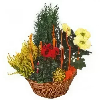 Λιλ λουλούδια- Κόκκινη & κίτρινη πένθιμη σύνθεση Jardin d'Hi Μπουκέτο/ρύθμιση λουλουδιών