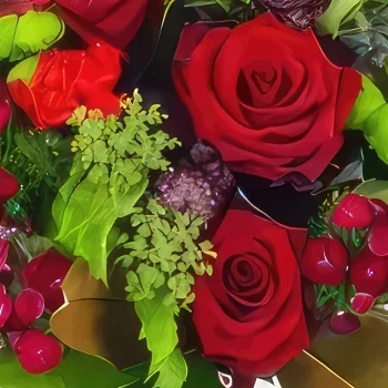Tarbes bunga- Buket bulat merah Riga Rangkaian bunga karangan bunga