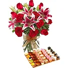 Case Lunghe flowers  -  Red Bouquet with Tray of Pastries Flower Bouquet/Arrangement