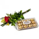 Chile flowers  -  Solitary Red Rose and Chocolate Flower Bouquet/Arrangement