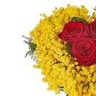 Italy flowers  -  Bouquet of Three Red Roses with Mimosa Flower Bouquet/Arrangement