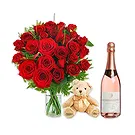 Versciaco di Sopra flowers  -  Red Roses Bouquet with Wine & Soft Toys Flower Bouquet/Arrangement