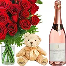 Versciaco di Sopra flowers  -  Red Roses Bouquet with Wine & Soft Toys Flower Bouquet/Arrangement