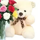 Ad Dilam blomster- Roser med Teddy Blomsterarrangementer bukett