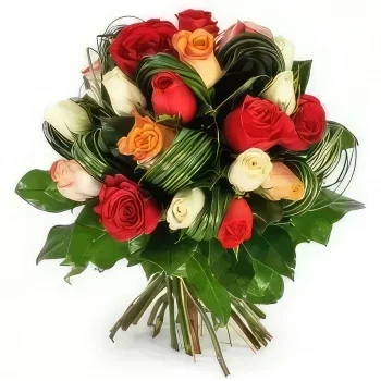 Тарб цветы- Круглый букет из разноцветных роз Радость Цветочный букет/композиция