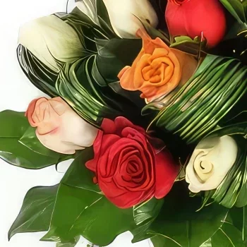 Montpellier kwiaty- Okrągły bukiet kolorowych róż Joy Bukiet ikiebana