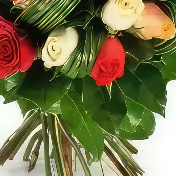 Montpellier bloemen bloemist- Rond boeket kleurrijke rozen Joy Boeket/bloemstuk