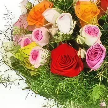 Нант цветя- Кръгъл букет от многоцветни рози Букет/договореност цвете