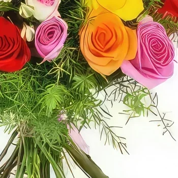 Нант цветя- Кръгъл букет от многоцветни рози Букет/договореност цвете