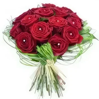 リヨン 花- 赤いバラの丸い花束Perlesd'Amour 花束/フラワーアレンジメント