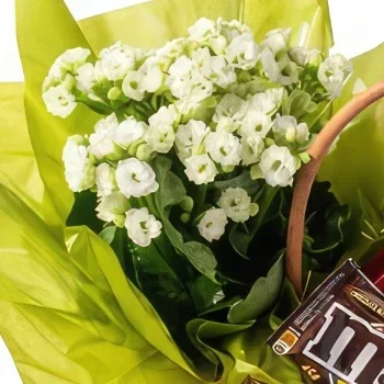 Salvador blomster- Kurv med sjokolade, frukt og blomster Blomsterarrangementer bukett