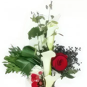 Pau-virágok- Kis fehér-piros Herkules gyászkereszt Virágkötészeti csokor