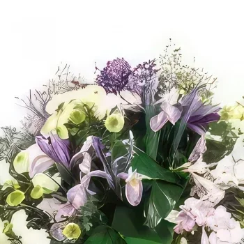 Στρασβούργο λουλούδια- Πανηγυρική μοβ & λευκό πένθιμη σύνθεση Μπουκέτο/ρύθμιση λουλουδιών