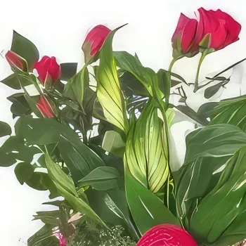 Στρασβούργο λουλούδια- Αναμνηστική σύνθεση λευκή, ροζ, φούξια Μπουκέτο/ρύθμιση λουλουδιών