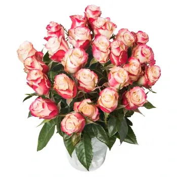 Флоренция цветя- Букет от червени или розови пъстри рози