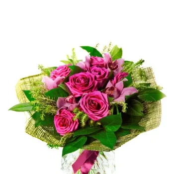 Włochy kwiaty- Bukiet Różowych Lilii I Róż