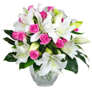 시칠리아 꽃- 흰 백합과 분홍 장미 꽃다발