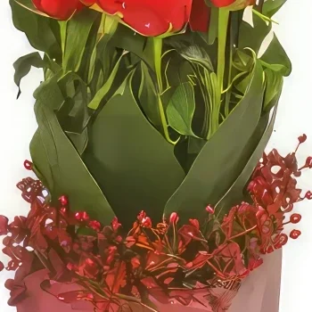Λιλ λουλούδια- Τετράγωνη σύνθεση από κόκκινα τριαντάφυλλα Μπουκέτο/ρύθμιση λουλουδιών