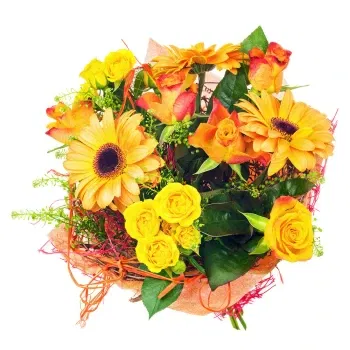 Флоренция цветя- Букет от оранжеви гербери и жълти цветя