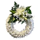 Rongo flowers  -  White Round Wreath Flower Bouquet/Arrangement