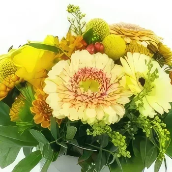 Montpellier Blumen Florist- Tokyo orange & gelbe Komposition Bouquet/Blumenschmuck