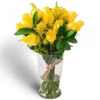 Belém blomster- Arrangement av 17 gule roser i vase Blomsterarrangementer bukett