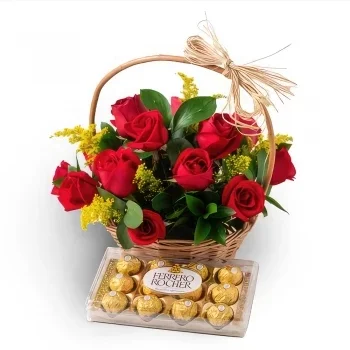 Belém blomster- Kurv med 15 røde roser og sjokolade Blomsterarrangementer bukett