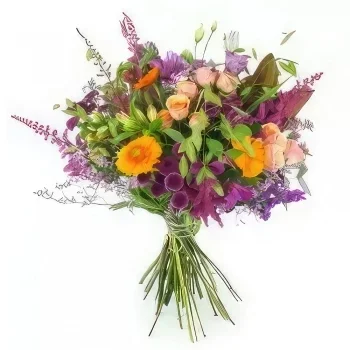 Lille blomster- Valence lang oransje og lilla bukett Blomsterarrangementer bukett