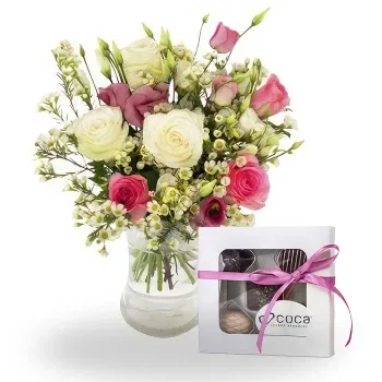 fiorista fiori di Norvegia- Bouquet di fiori bianchi e rosa con cioccolat Fiore Consegna