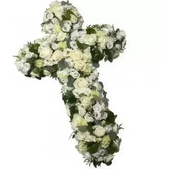 Porto bunga- Pemakaman salib putih Rangkaian bunga karangan bunga
