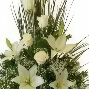 Ibiza-virágok- Fehér virágok piramis Virágkötészeti csokor