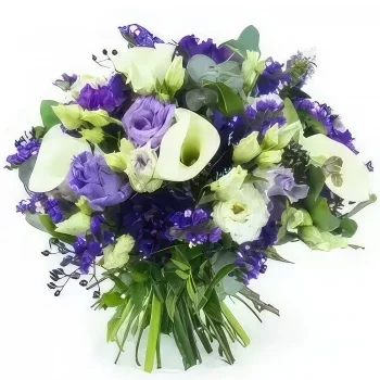 Tarbes bunga- Buket bulat putih & ungu Ostrava Rangkaian bunga karangan bunga