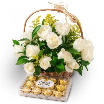 Belém blomster- Kurv med 24 hvide roser og chokolade Blomst buket/Arrangement