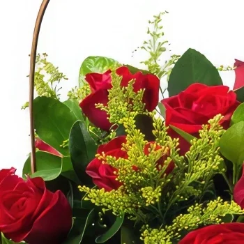벨루 오리 존치 꽃- 9 개의 레드 로즈와 스파클링 와인이있는 전통 바구니 꽃다발/꽃꽂이