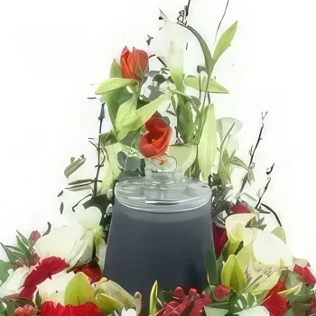 Pau-virágok- Virágkoszorú Sophoklész temetési urnához Virágkötészeti csokor