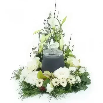 flores Marsella floristeria -  Corona de flores blancas para urna funeraria  Ramo de flores/arreglo floral