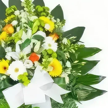 fleuriste fleurs de Bordeaux- Gerbe de fleurs jaunes oranges & blanches Bouquet/Arrangement floral