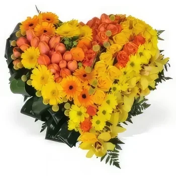 Бордо цветя- Жълто и оранжево траурно сърце Шепот Букет/договореност цвете