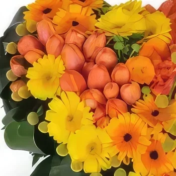 Kiva kukat- Keltainen ja oranssi surusydän Kuiskaus Kukka kukkakimppu
