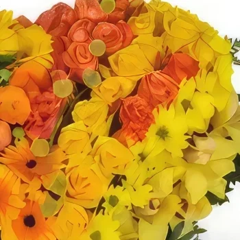 Lyon-virágok- Sárga és narancssárga gyászszív Suttogás Virágkötészeti csokor