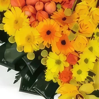 Бордо цветя- Жълто и оранжево траурно сърце Шепот Букет/договореност цвете